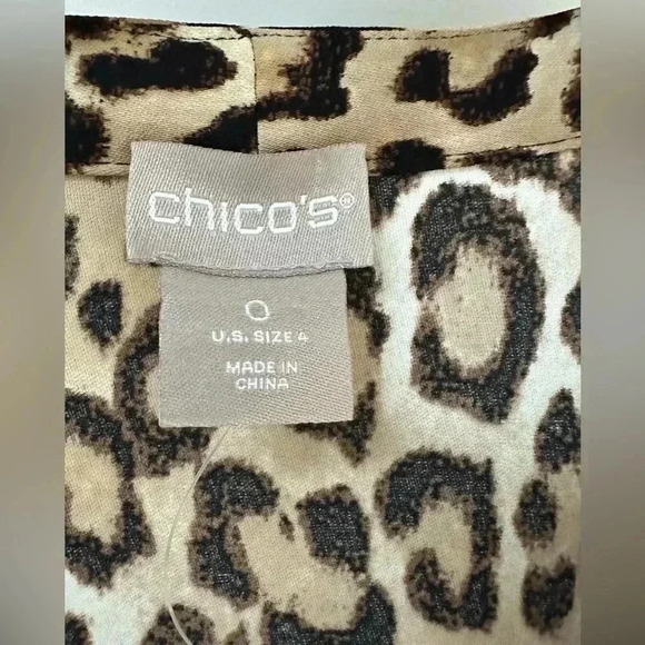 Chico Leopard-Print Long Sleeve Dress Button Tie Closure Size 0 - Picture 5 of 9